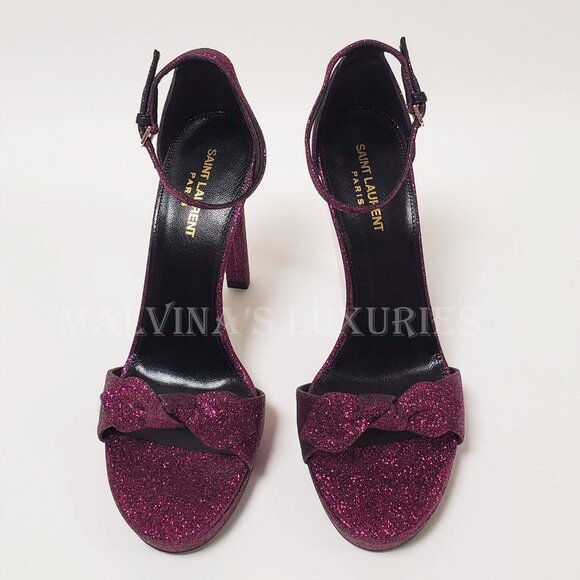 SAINT LAURENT SHOES HALL GLITTERED PLATFORM SANDALS sz IT 40 US 9.5 - Picture 7 of 15